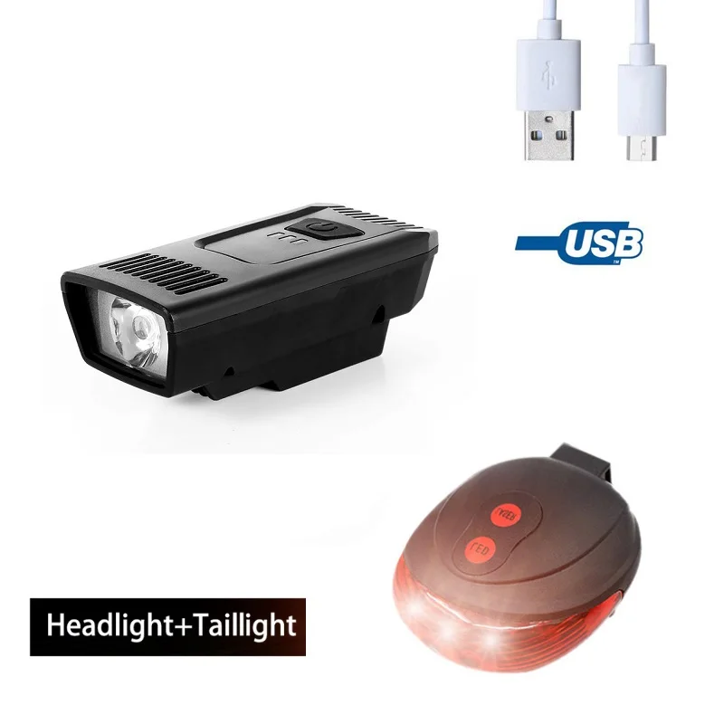 with Laser taillight Велосипедный светильник головной светильник s USB Перезаряжаемый MTB велосипедный светильник со встроенным аккумулятором велосипедный фонарь ночной езды Велоспорт вспышка светильник s - Цвет: with Laser taillight