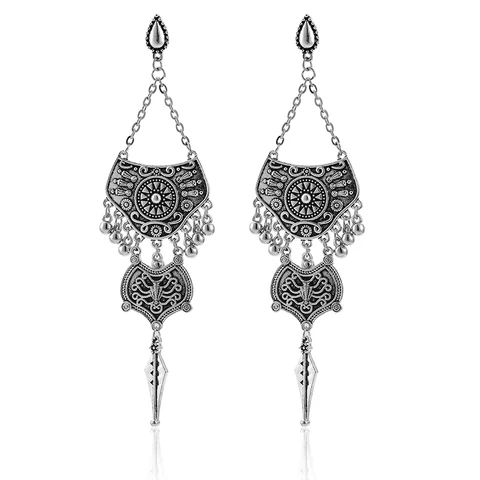 Bohemian Silver Color Dangling Long Earrings Boho Style Jewelry Fashion Retro India Ethnic Earrings for Women 2019 9350