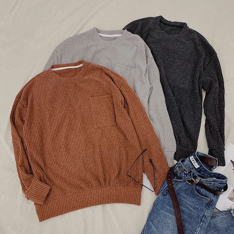 Autumn New Sweater Men Fashion Solid Color Casual Knit Pullover Man Streetwear Wild Loose Thin Sweater Male Clothes M-XL