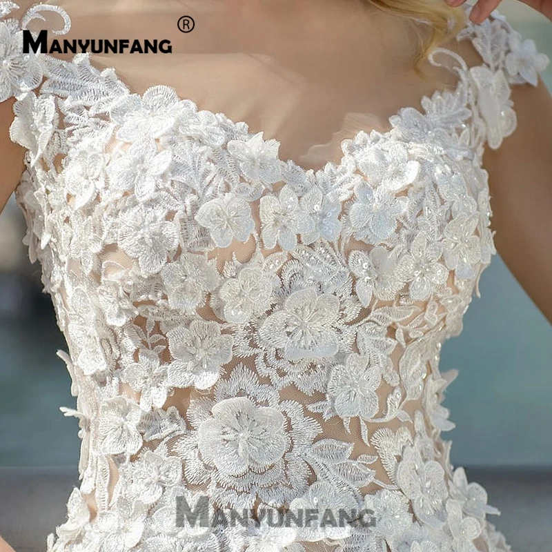 Bodas с кружевом и вышивкой Vestido De Novia хиппи жемчуг Бисер кнопки Бежевый свадебный наряд прозрачная кисея, тюль свадебное платье
