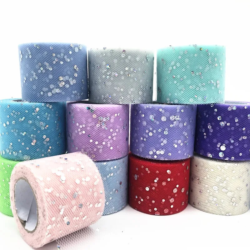 

5cm X 25 Yard Glitter Sequin Tulle Roll Wedding Decoration Girl Fabric Tutu Dress Organza Baby Shower Birthday Party Supplies