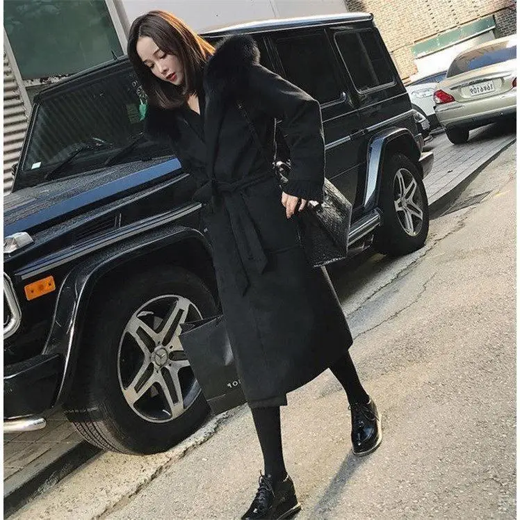 Womens Wool Coat Autumn Winter pocket long Coat Warm Thicken Trench Jacket Long Sleeve Overcoat Outwear femme