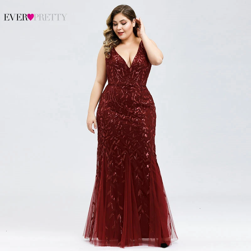 Elegant Plus Size Prom Dresses Long Ever Pretty Robe De Soiree Mermaid V Neck Sequined Wedding Party Gowns Vestidos De Fiesta