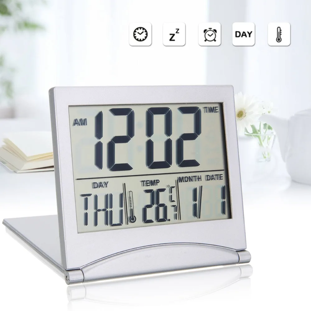 Folding Lcd Digital Alarm Clock Desk Table Weather Station Desk