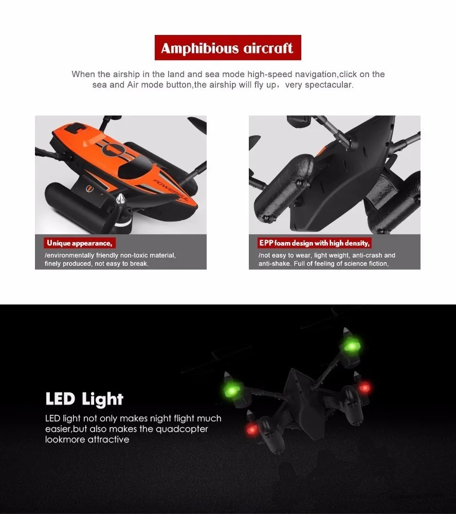 WLtoys Q353 Радиоуправляемый Дрон RTF Air Land Sea Mode Безголовый режим один ключ возврат RC игрушки-Квадрокоптеры Радиоуправляемый летательный аппарат со светом