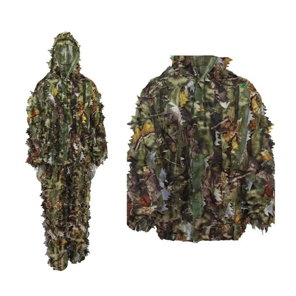 3D Leaves Camouflage Poncho Cloak Stealth Suits Outdoor Woodland CS Game Clothing Universal for Hunting Shooting