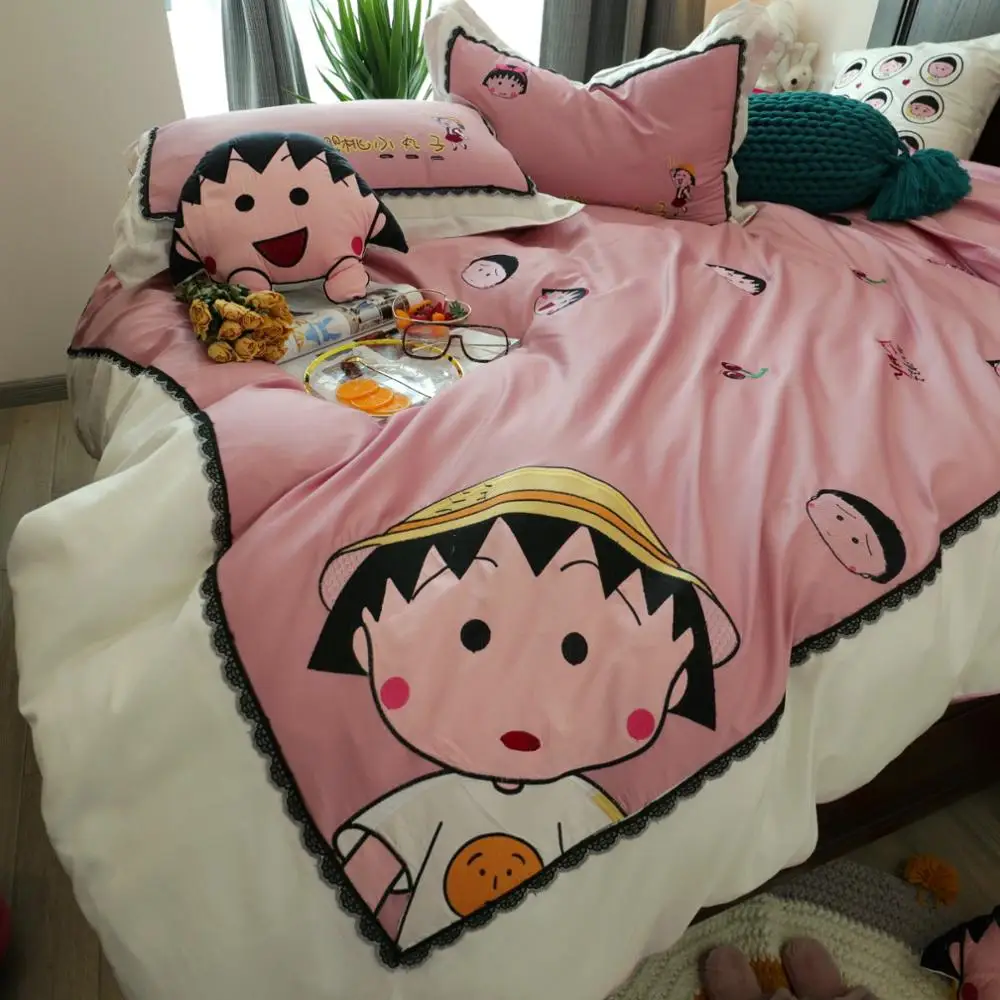 Комплект постельного белья розового цвета из 100% египетского хлопка с вышивкой