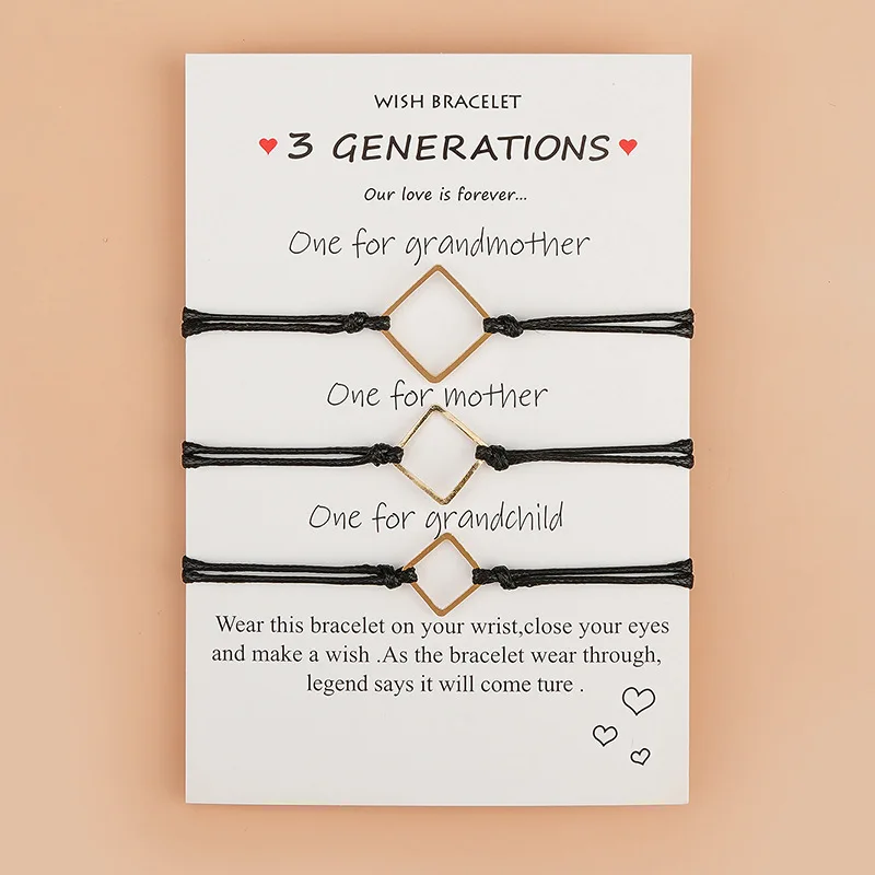3 Pack Simple Geometric Metal Circle Bracelet Gold Color Square Charm Bracelets Rope Chain Three Generations Wrist Jewelry | Украшения и