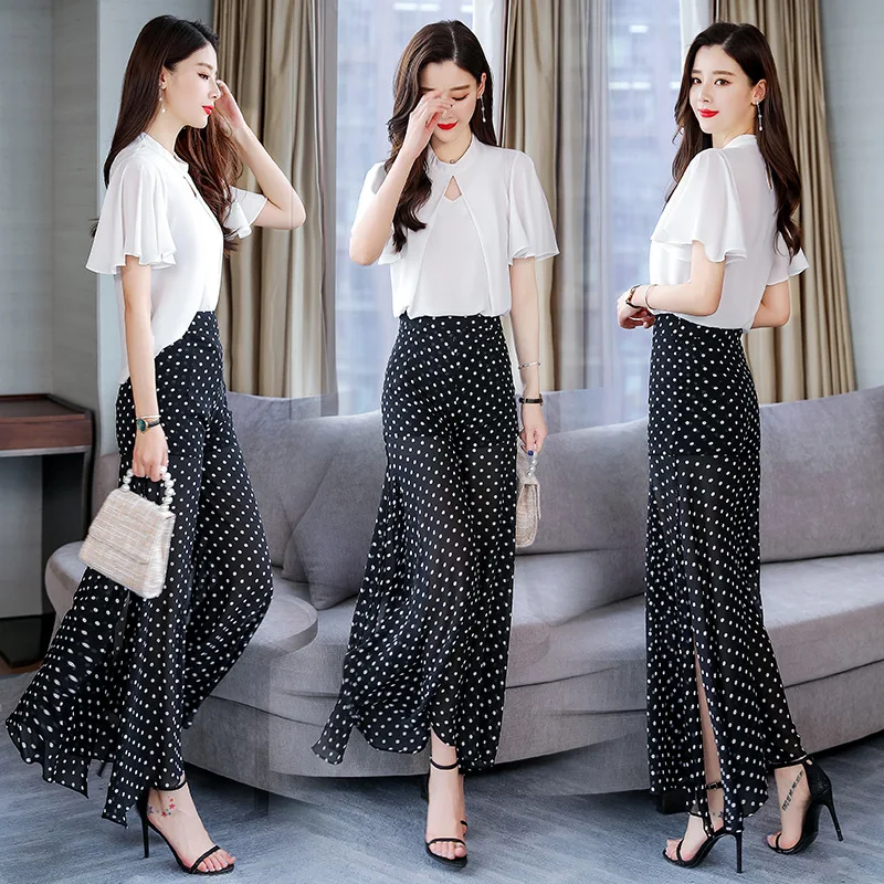 

Chiffon Drape Loose Pants Women's Summer High-waisted Loose-Fit Korean-style 2019 New Style Capri CHIC Large Size Fashion Set