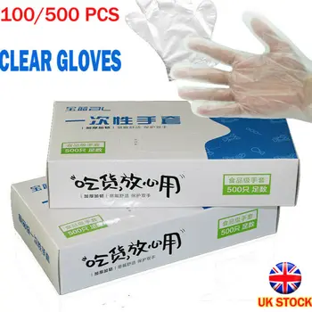 Billige 100/500 Pcs Einweg Vinyl Handschuhe Transparent Dünne Lebensmittel Handschuhe Für Erwachsene Kinder Hause Reinigung Küche Spa Haar Salon Handschuhe