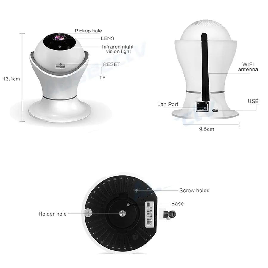 Ip Беспроводная камера Pan Title wifi p2p robot camera 2 way audio TF карта памяти домашняя
