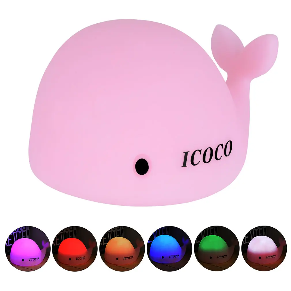 

ICOCO Cute Soft Silicone Dolphin LED Baby Children Clap Night Light Changeable Colors USB Rechargeable Sensitive Tap Control