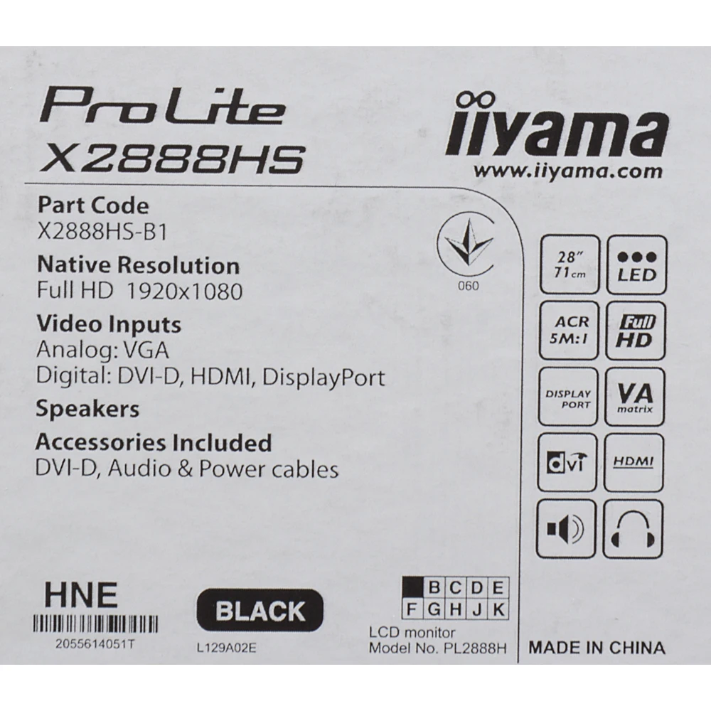 Монитор Iiyama 28" ProLite X2888HS-B2 черный VA LED 5ms 16:9 DVI HDMI DisplayPort M/M Mat 300cd