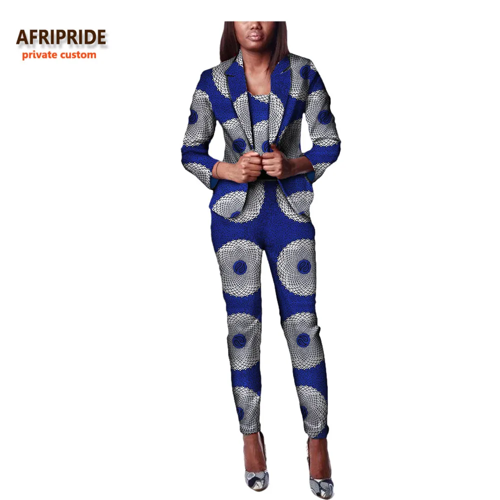 Африканский стиль, Осенний женский костюм из 2 предметов, AFRIPRIDE, рукав три четверти, пальто+ комбинезон длиной до щиколотки, повседневный офисный костюм, A722633 - Цвет: 356J
