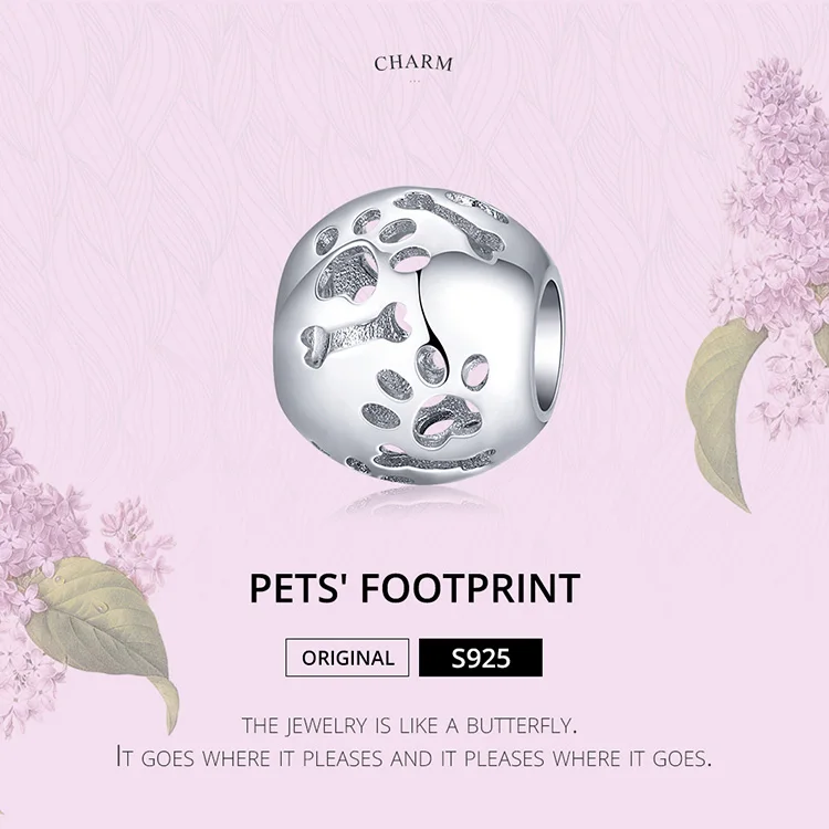 Браслет Pandora, серебро 925,, CZ, папайя, собака, следы, кости, зубы, бусины, S925 Glof, навсегда, любовь, свадьба, сердце, подвески