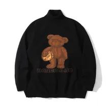 

Cartoon Bear Letter Jacquard Sweater Men Women Lazy Fashion Trendy Brand Loose Turtleneck Sweater Autumn Winter Casual Pullover