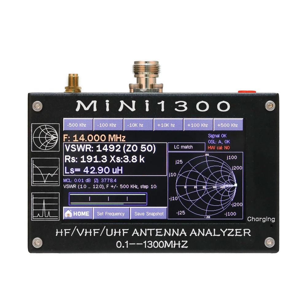 

MINI1300 4.3 Inch Digital Display Touching Screen 0.1-1300MHz HF VHF UHF ANT SWR Antenna Analyzer with TF Card