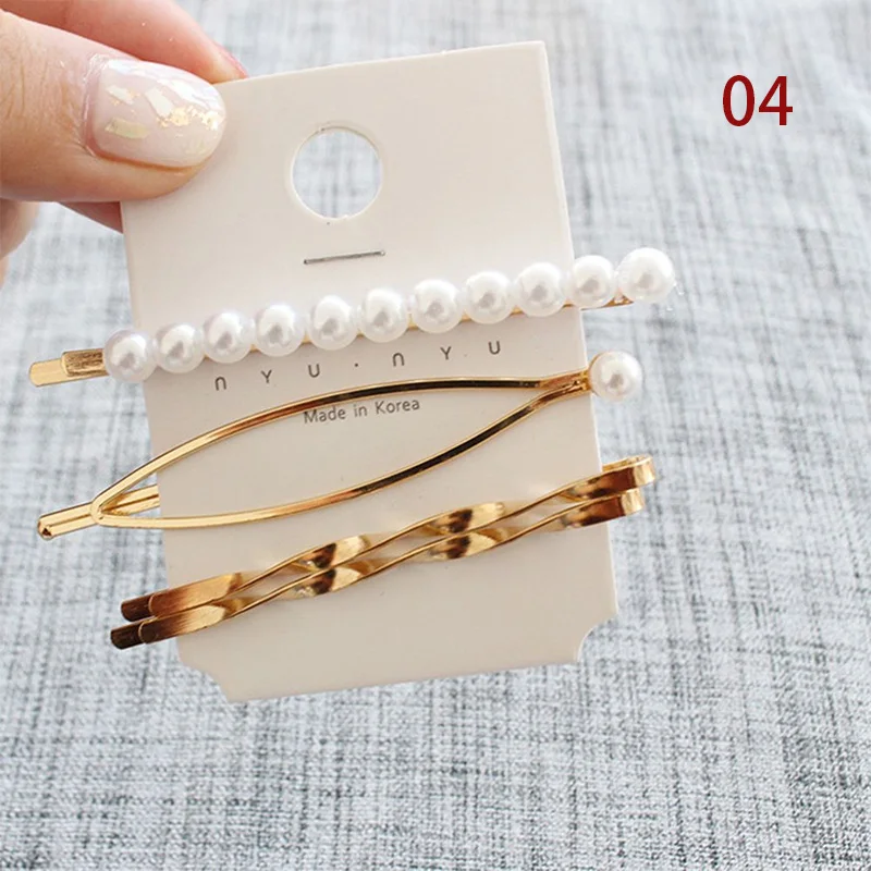 3Pcs/set Pearl Metal Gold Color Hair Clip baby Pin Barrette Hairband Hairpin Headdress for women girls Hair Accessories
