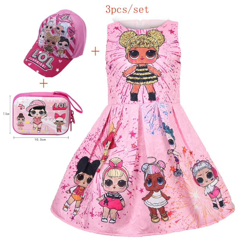 Kids Girls Lol Princess Dress Cute Elegant Children Clothes Summer Sleeveless Dolls Print Pleated Girls Dress Vestidos Costume