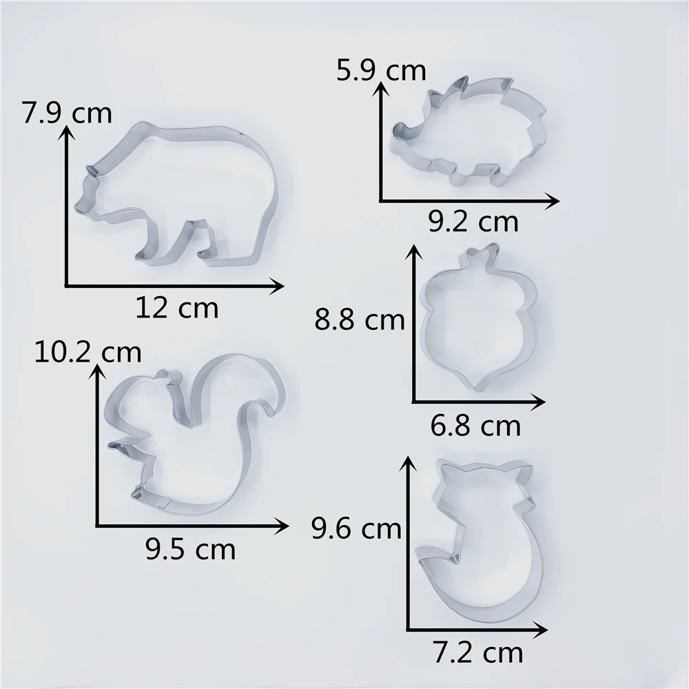 KENIAO лесной резак печенья набор-5 шт.-Ежик, лиса, медведь гризли, белка, желудь бисквит Фондант резаки-нержавеющая сталь
