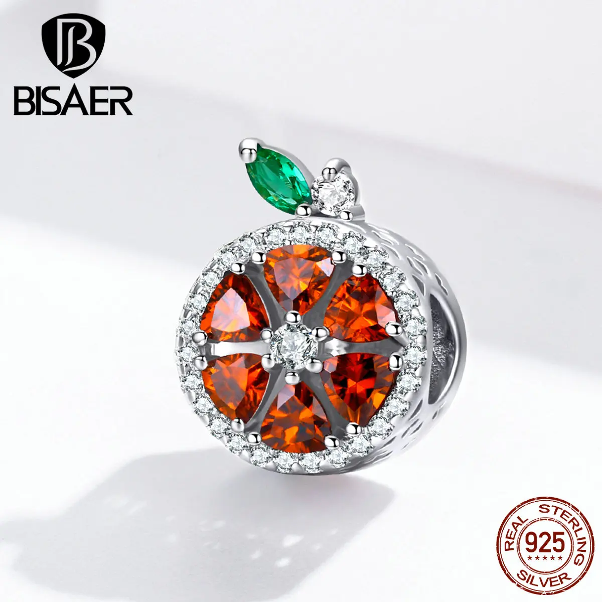 

fruit charms BISAER 925 stelring silver summer fruity Grapefruit beads red zircon charms fit bracelets diy making ECC1277