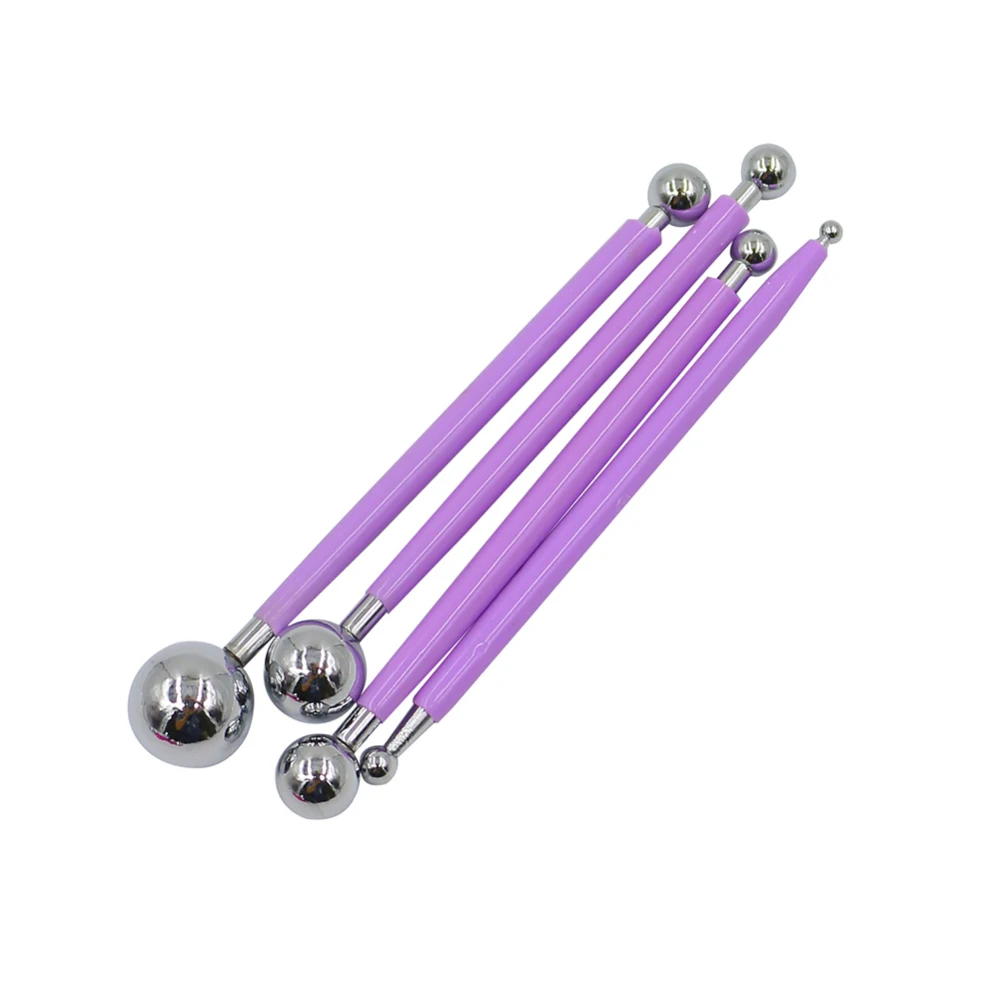 4pcs Sugarcarft Fondant Cake Decorating Kit Stainless Steel Molding Ball Sticks Kitchen Accessories Polymer Clay Tools - Цвет: Purple
