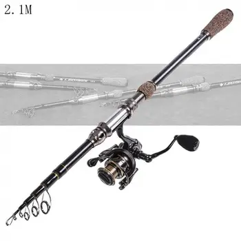 

2.1m Carbon Lure Fishing Rod Spinning Rod 5 Section Telescopic Ultra Light Travel Carbon Fiber Fishing Pole Lure Tackle HOT