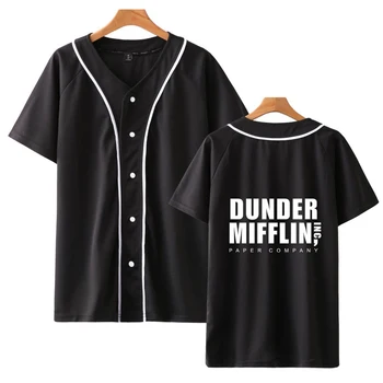 

2019 Men's Clothing The Office TV Show Dunder Mifflin Printed Short Sleeve Loose Oversized Shirt Wholesale Japanese Streetwear