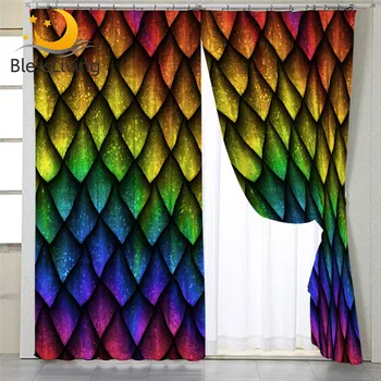 

BlessLiving Dragon Scales Star Curtain for Living Room Rainbow Bedroom Curtain Luxury Colorful Window Treatment Drapes 1-Piece