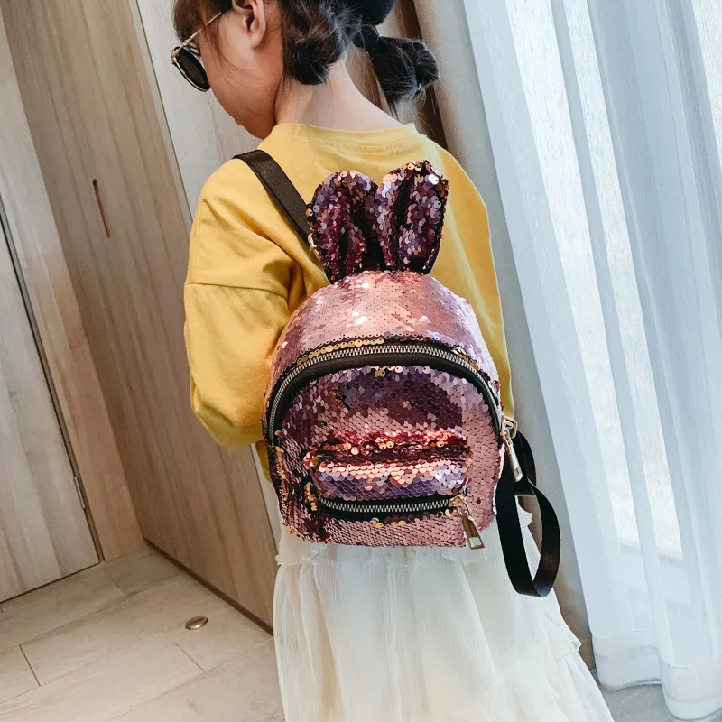 

Sequin Bag Japanese-style 2019 New Style Fashion Versatile Casual Rabbit Ear Backpack Modern And Trendy/women Korean-style Color