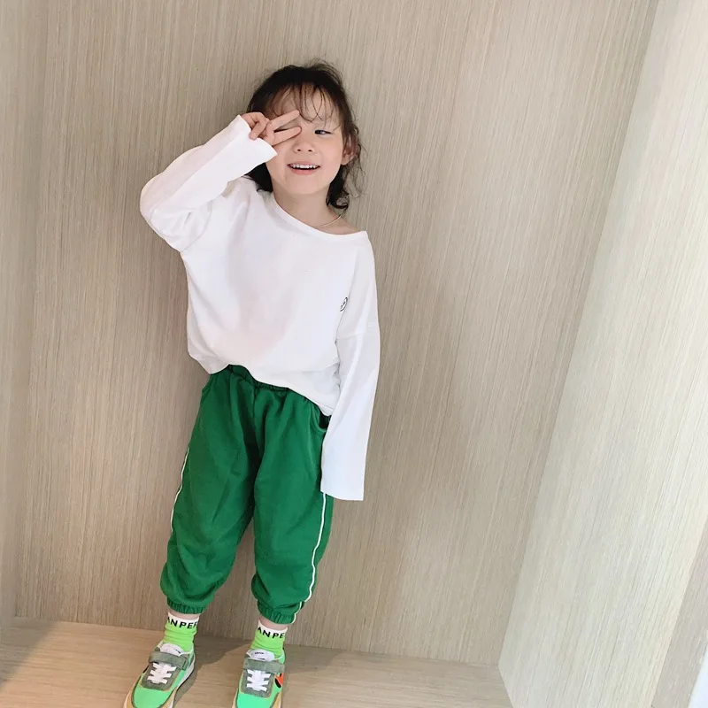 Cong Little Sister/ г. Осенняя одежда новые стильные детские повседневные штаны с гусеничным принтом, брюки спортивные штаны в Корейском стиле для мальчиков и девочек