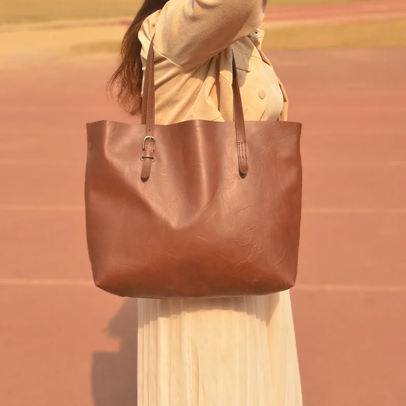 

Autumn And Winter New Style Genuine Leather Hand Tote Bag Women's Large Cross Retro First Layer Cowhide Leather Single-shoulder