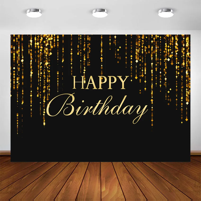 

Birthday Party Decoration Backdrop Golden Black Sparkly Gold Glitter Birthday Banner Photography Background Photocall Photoshoot