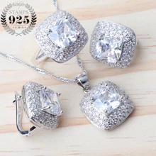 Белый Цирконий Свадебный Серебряный 925 комплекты украшений для женщин Свадебные ювелирные изделия серьги с камнями Кулон Кольцо ожерелье Набор подарочных коробок