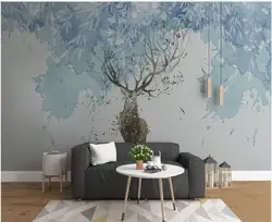 custom mural Photo wallpaper on the wall European watercolor leaf elk bedroom home decor 3d wallpaper for walls in rolls