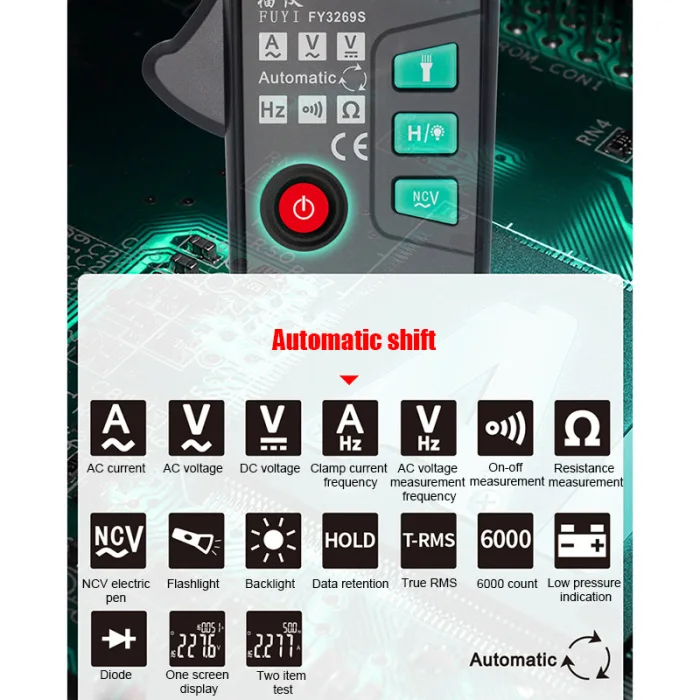 Цифровой мультиметр FY3269S 6000 отсчетов токовый зажим Вольтметр Амперметр автоматический Ампер клещи 600A AC/DC тестеры напряжения PUO88