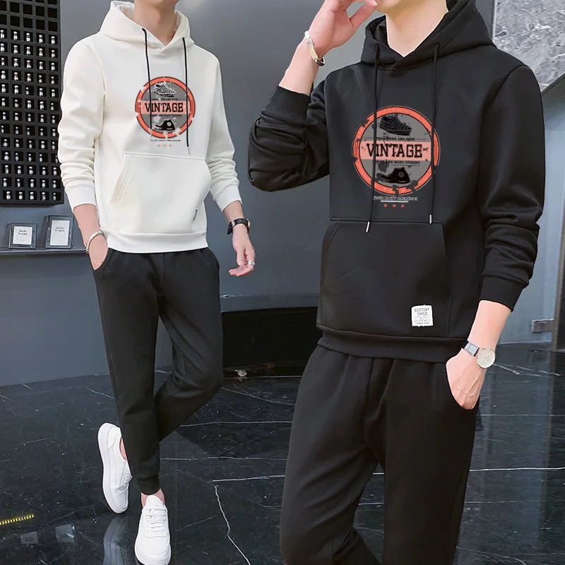 

2020 Autumn Clothing Trend of Fashion Printed Hooded Wei Set Clothing Men's Long Sleeve Pullover Sports Hoodie MEN'S Wear Two-Pi
