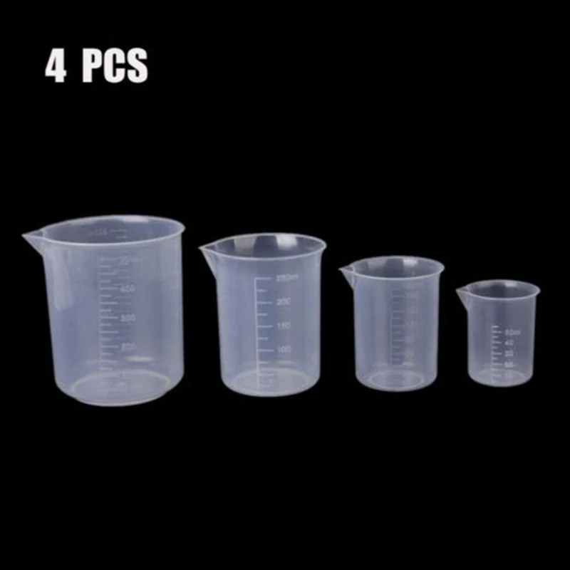 4 компл 50/150/250/500ml прозрачный Пластик мерный стакан измерений жидкостей твердого