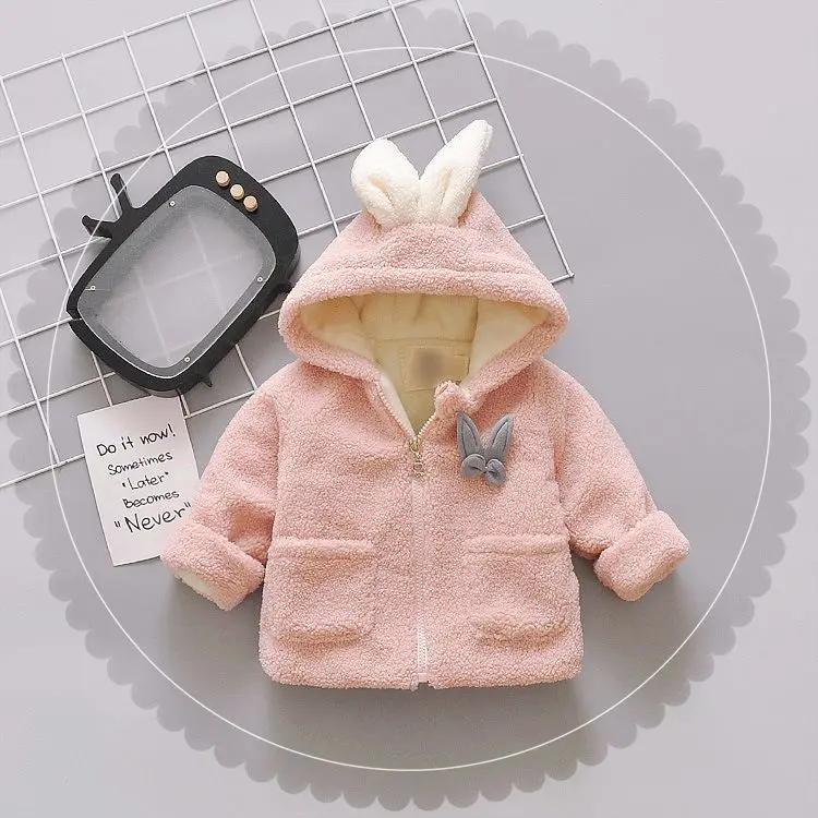 

Winter New Style Small Girls Cartoon Rabbit Zip-up Shirt Little Girl plus Velvet Jacket Boy Cotton 859