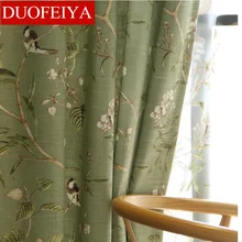 

Rural Curtains for Living Room dining Bedroom American Country Style Flower Bird Cotton and Linen Fabric Curtains Customization