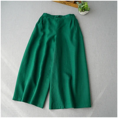 Весенне-летние женские повседневные универсальные свободные брюки размера плюс, винтажные удобные льняные брюки с эластичной резинкой на талии, широкие брюки, 6 цветов - Цвет: Зеленый