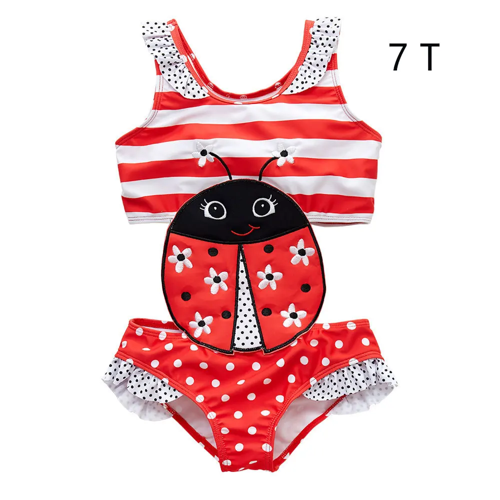 Г. Летний купальный костюм для девочек Купальник в горошек, цельный купальный костюм Пляжная одежда, повседневная одежда для маленьких девочек - Цвет: ladybug-7T