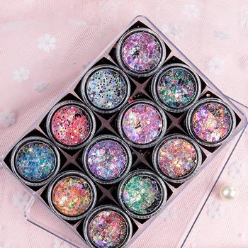 

ABVP 12 Boxes Holographic Self-Adhesive Body Glitter -Eye Shadow- Face Body Eye Hair Nail Festival Chunky Glitter Cosmetic - Dif
