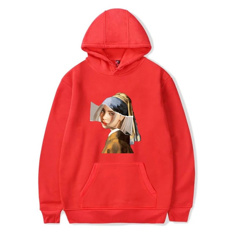 Мода Harajuku Billie Eilish повседневная пара спортивная одежда толстовки Забавный принт Мужская толстовка хип хоп пальто свободная уличная одежда - Цвет: red