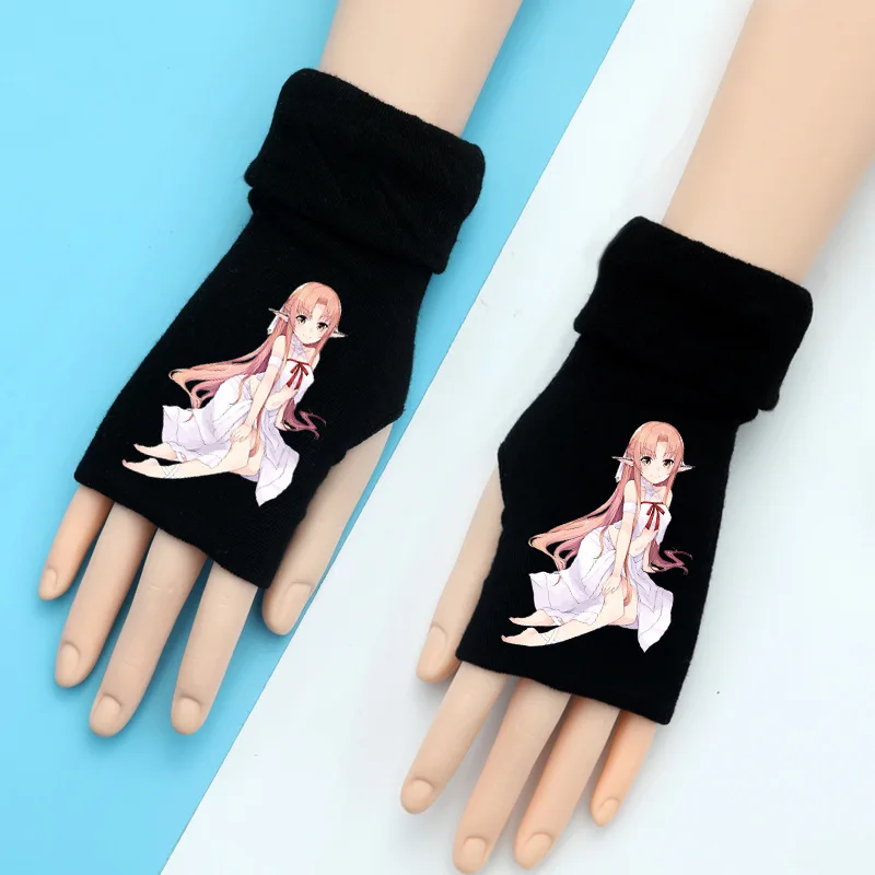 Sword Art Online вязаные перчатки SAO Kirito, теплые хлопковые рукавицы на запястье, модные аксессуары для косплея, подарок на зиму