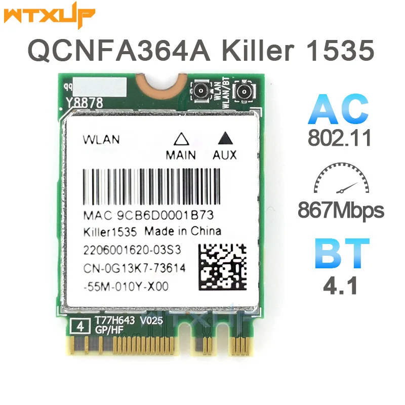 Двухдиапазонная убийца 1535 Atheros QCNFA364A 802.11ac M.2 беспроводная карта для Bigfoot Killer Wireless-AC