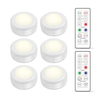 

RGBW 16 Colors Round Led Under Cabinet Lighting Dimmer & Timing Function led Puck Lights Night lamp For Cupboard Wardrobe