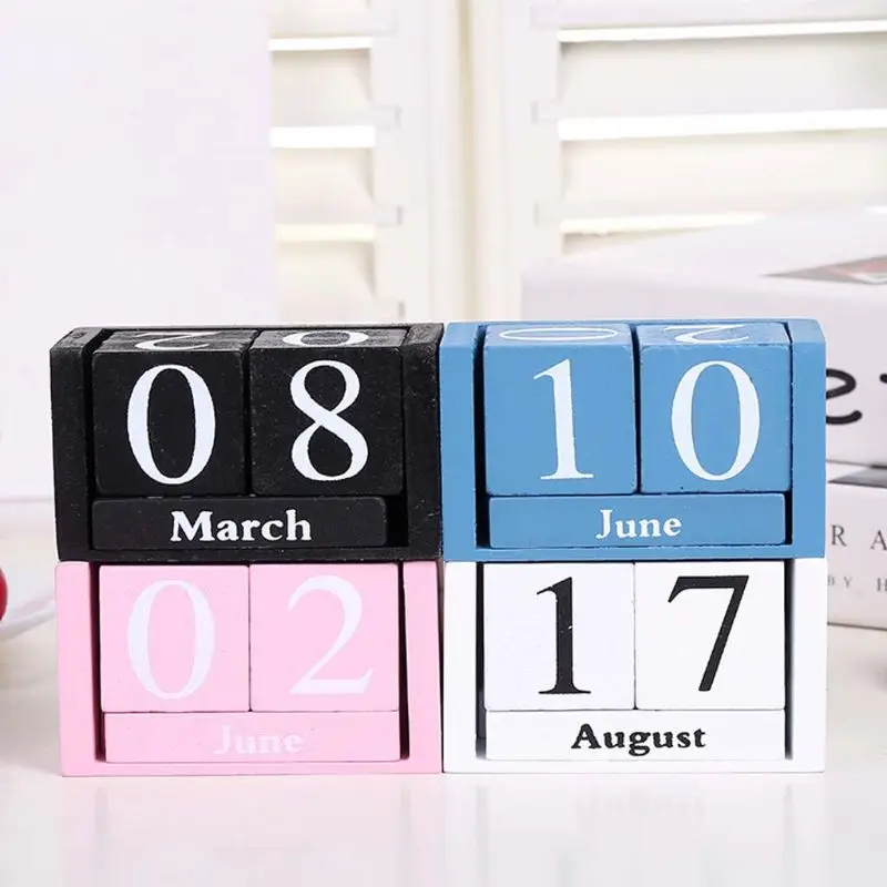 

Large Vintage Wooden Perpetual Calendar Eternal Block Month Date Display Desk Accessory Photography Props Home Office Decoration