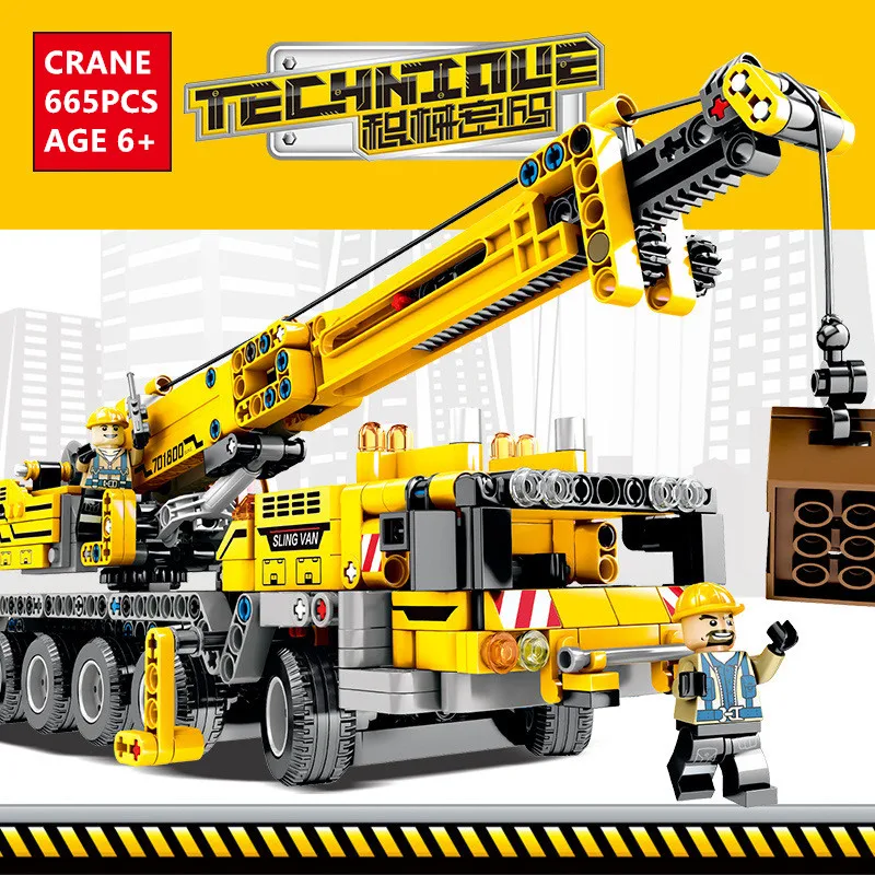 

665Pcs City Engineering Technic Machine Crane Building Blocks Sets LegoINGLs Playmobil Juguetes DIY Bricks Toys For Children