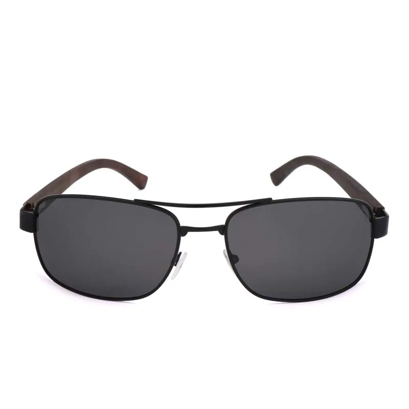 Metal Frame Wood Glasses Quality Oversized Spring Leg Alloy Men Woman Sunglasses Polarized Brand Design Retro Drive Sun Glasses - Цвет линз: black
